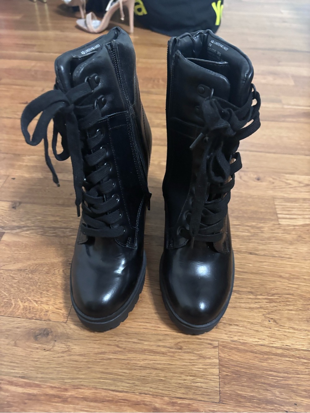 Aqua Black Lace-Up Platform Heel Boots
